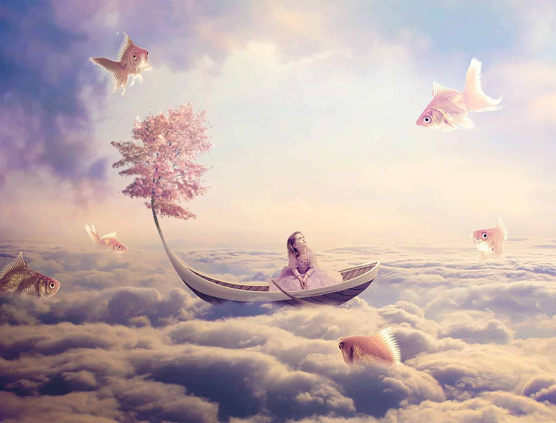 Мечтай кон. Сюрреализм небо. Лодка в облаках. Сюрреализм лодка. Мечта иллюстрация.