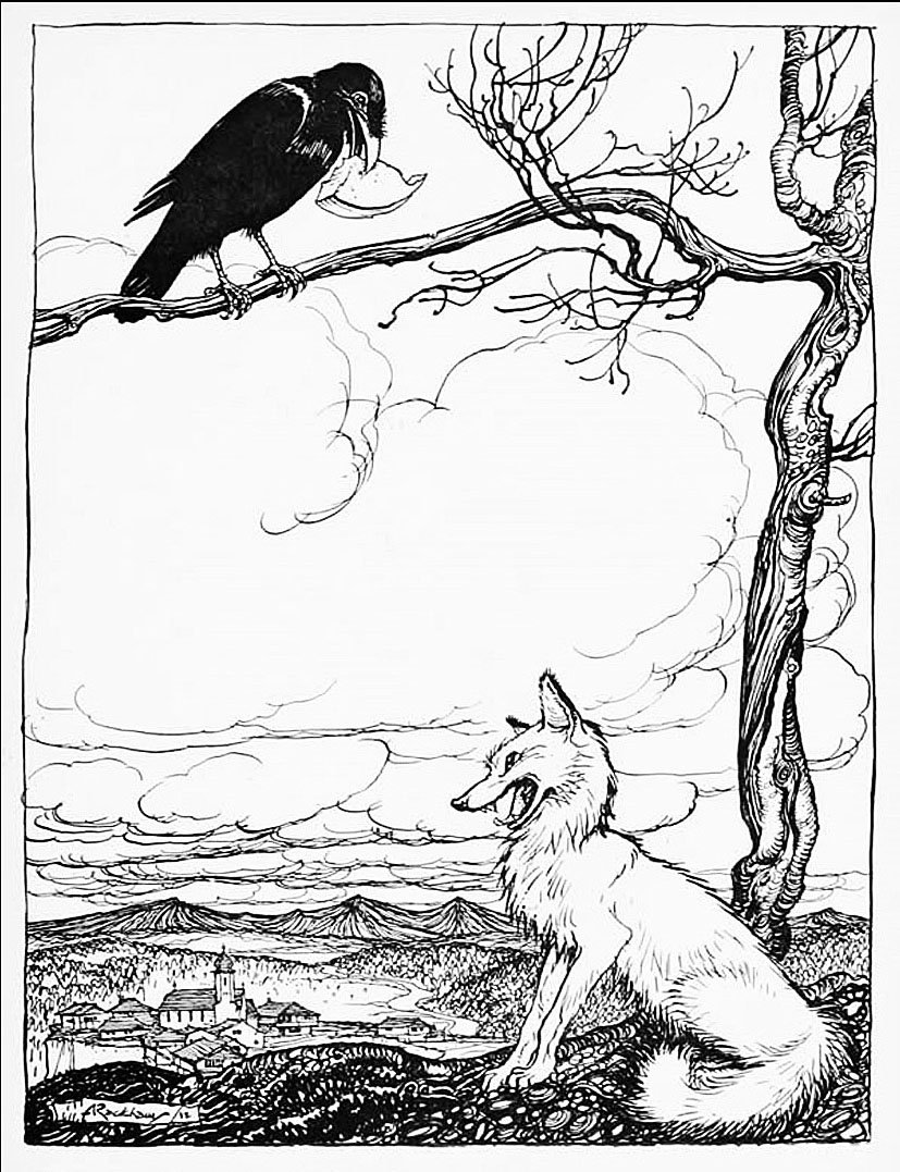 Ворона и лисица Лафонтен иллюстрации