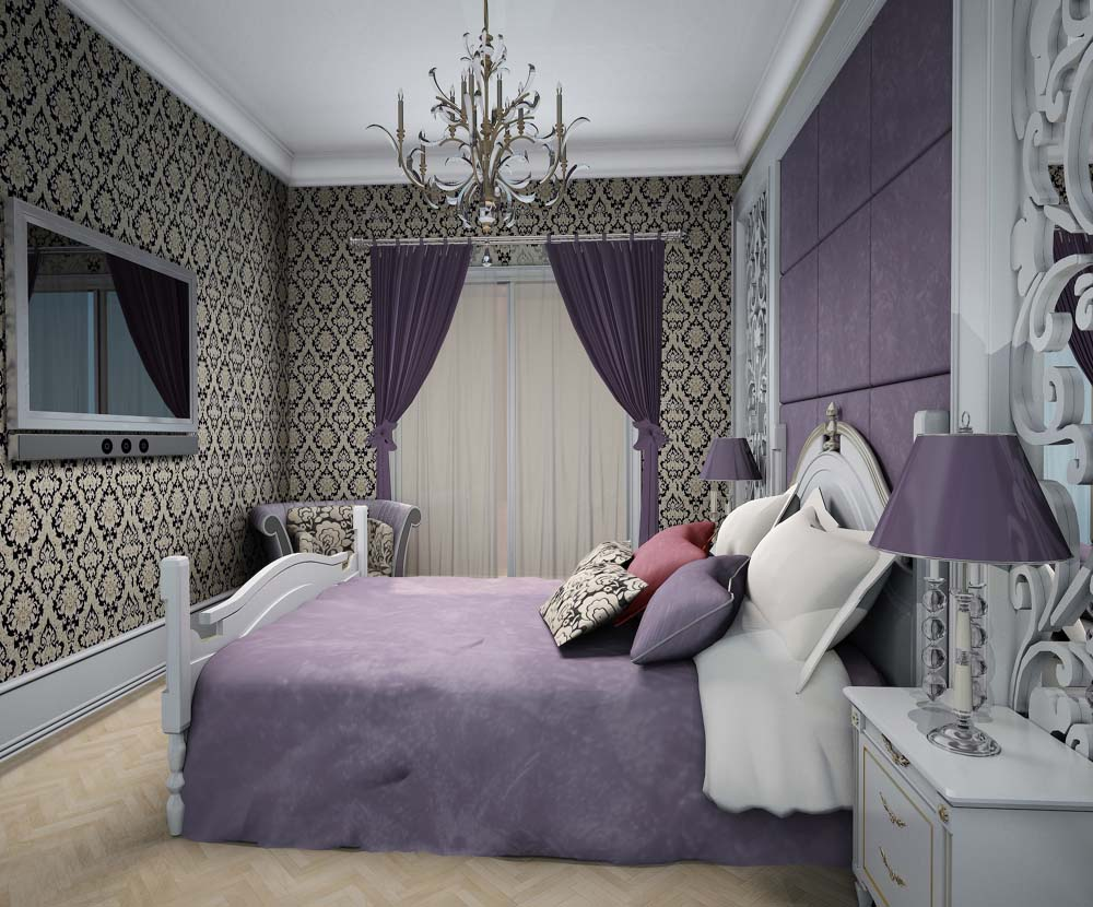 Фиолетовые обои для спальни