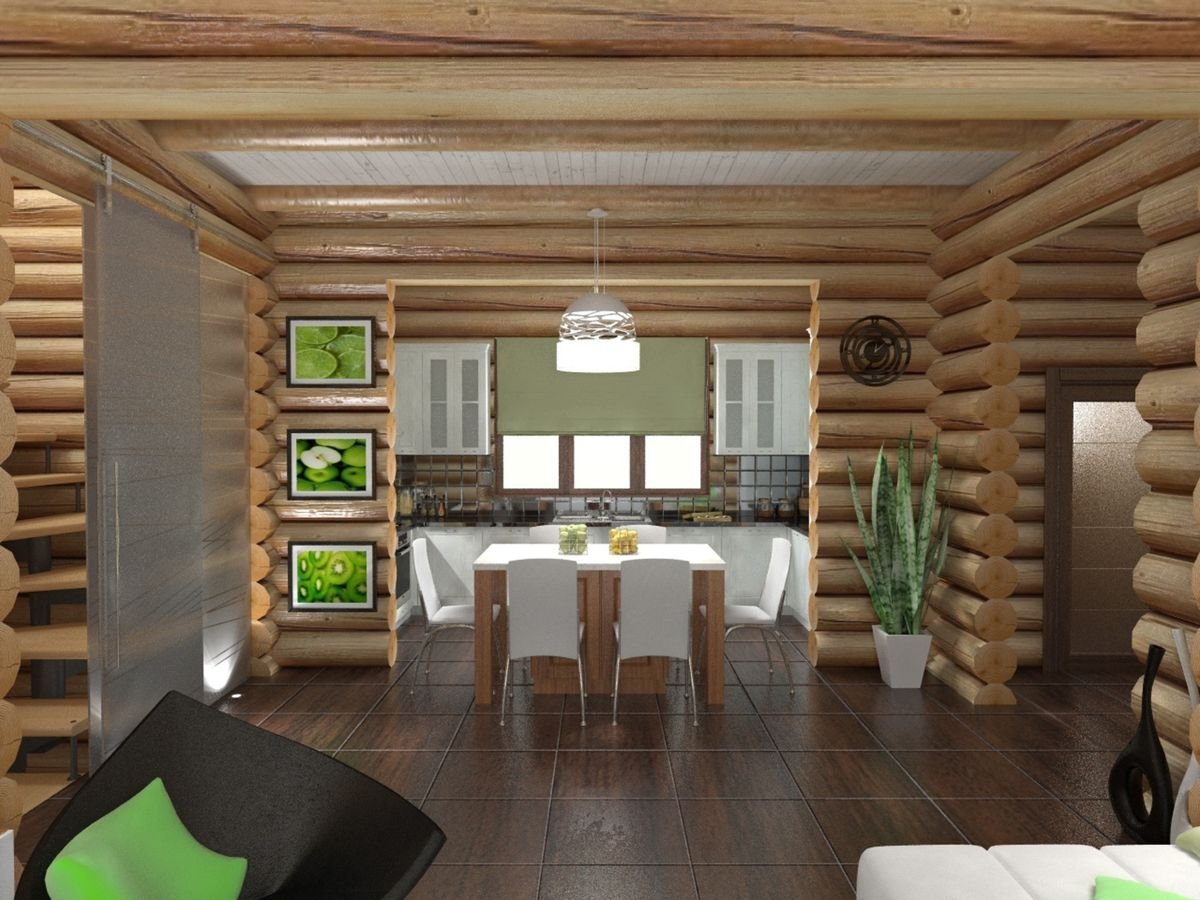 внутренний дизайн деревянного дома из бревна