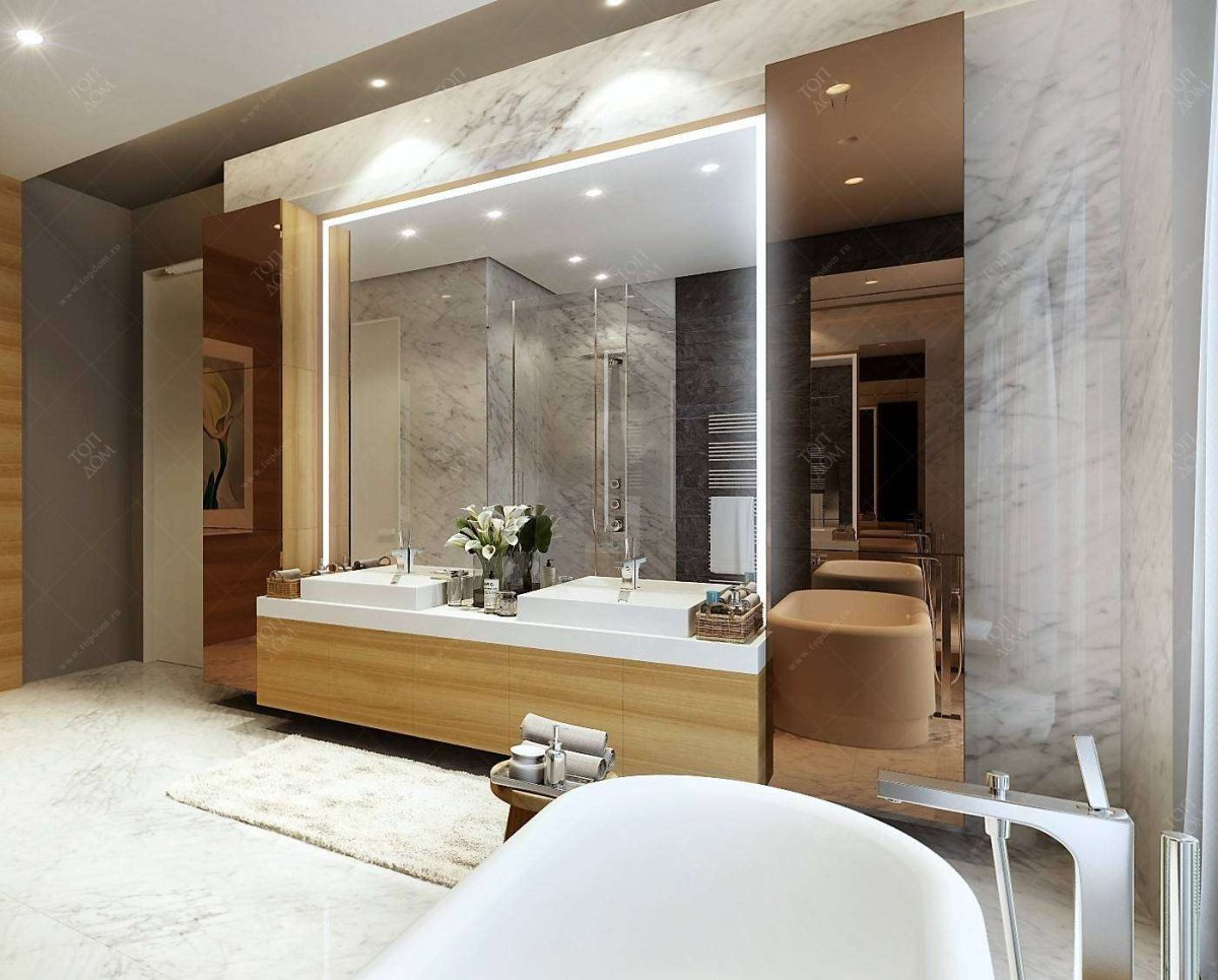 Зеркало с подсветкой ванна мрамор