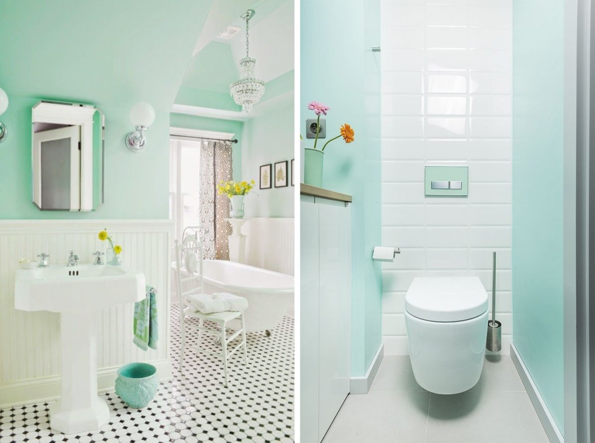 Ванная в мятных тонах