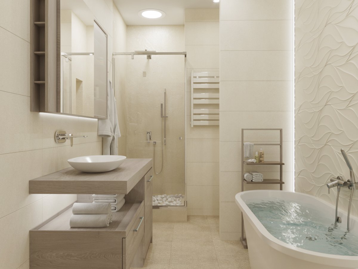 Ванная в светло бежевых тонах
