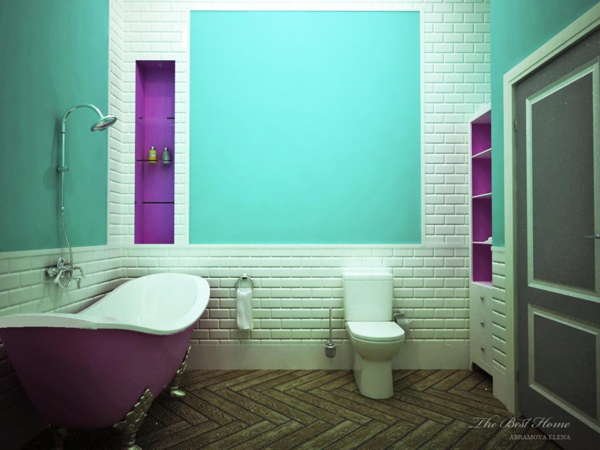 Санузлы с яркой стеной