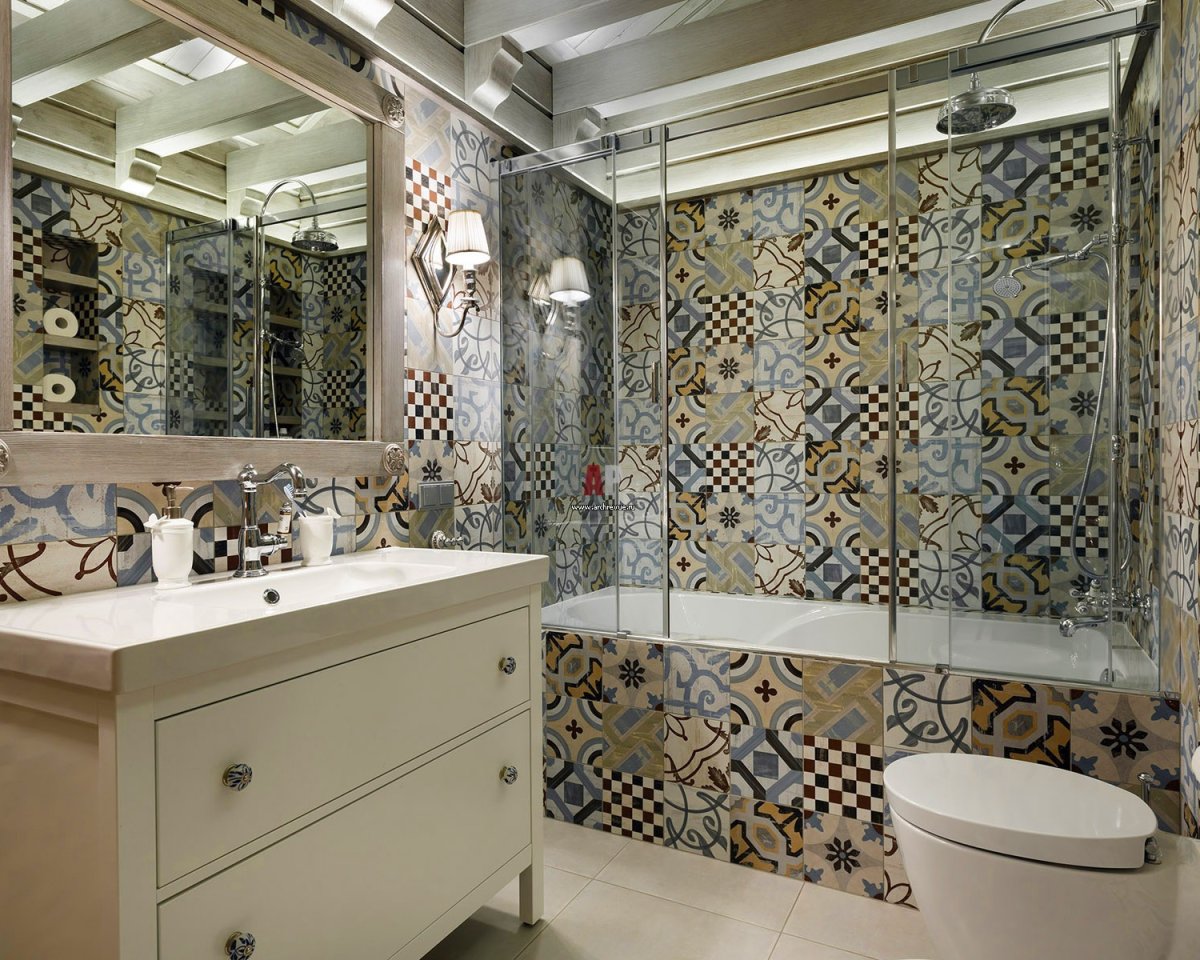 Плитка пэчворк в санузле Шале