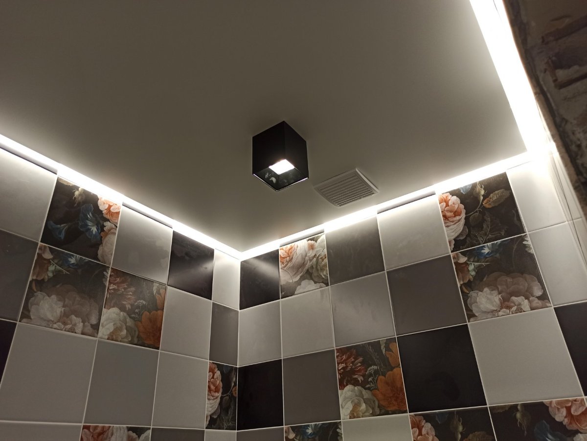 Натяжной потолок в туалете