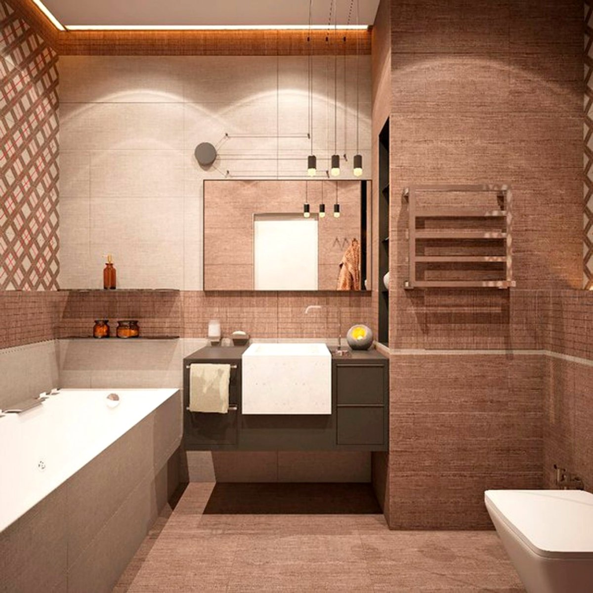 Ванная в коричнево-бежевых тонах
