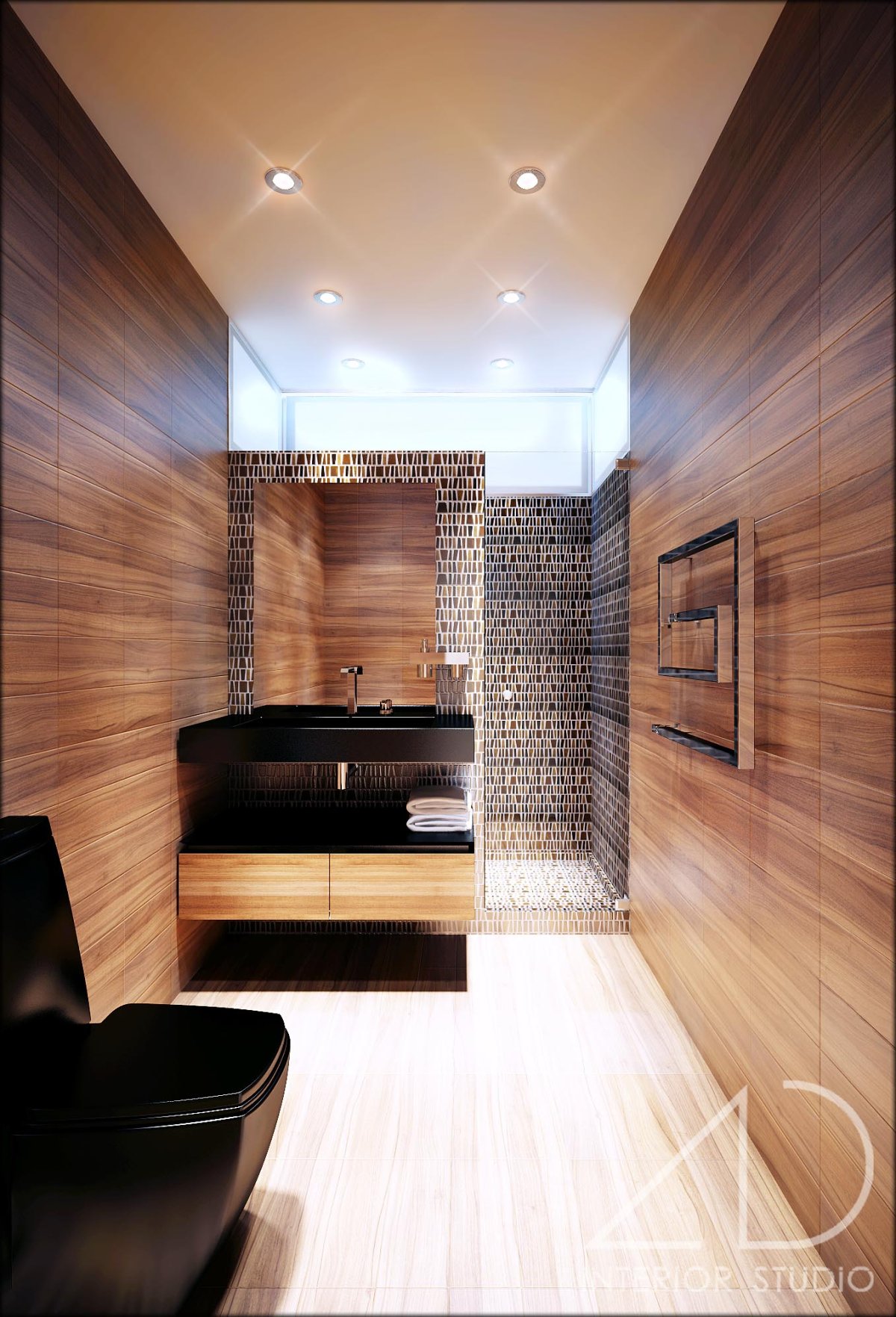 Ванная комната с деревянной отделкой