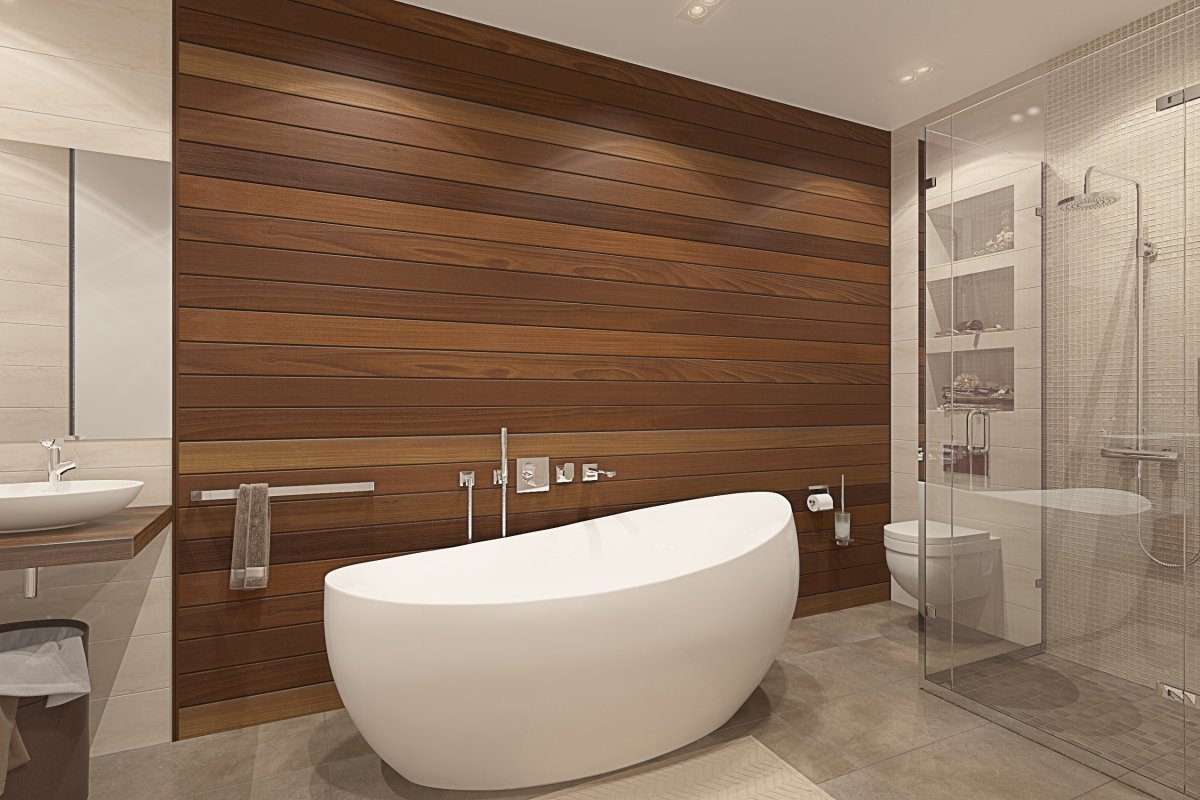 Ванная с отделкой под дерево