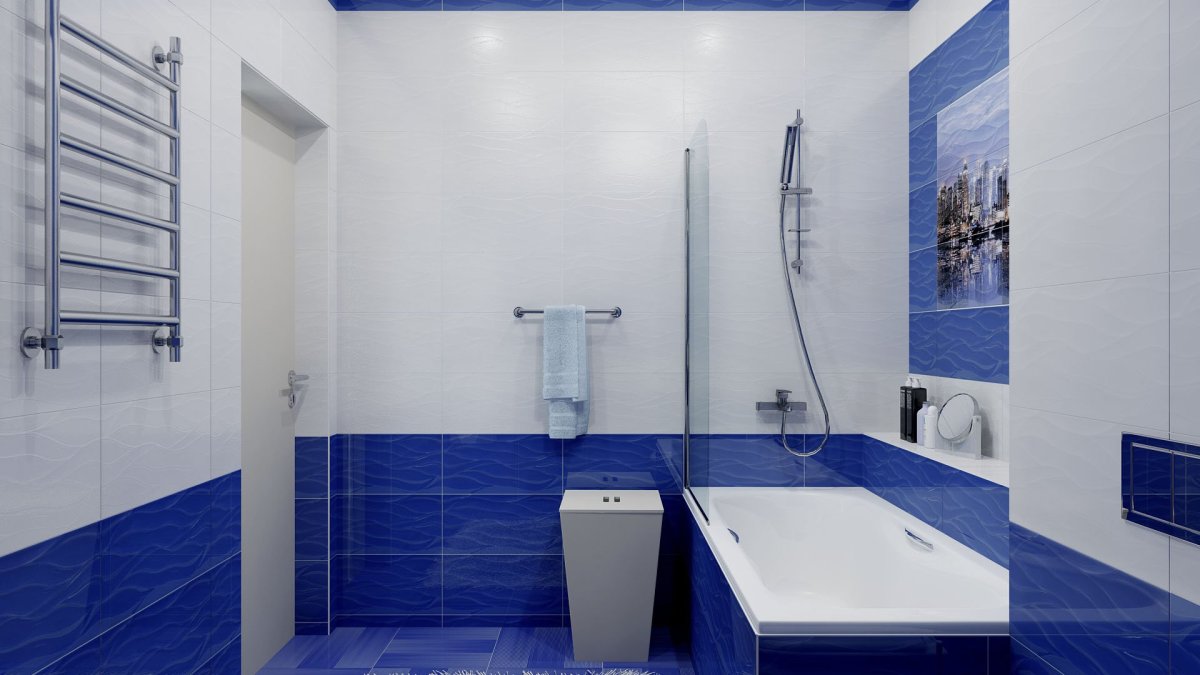 Синий пол в ванной