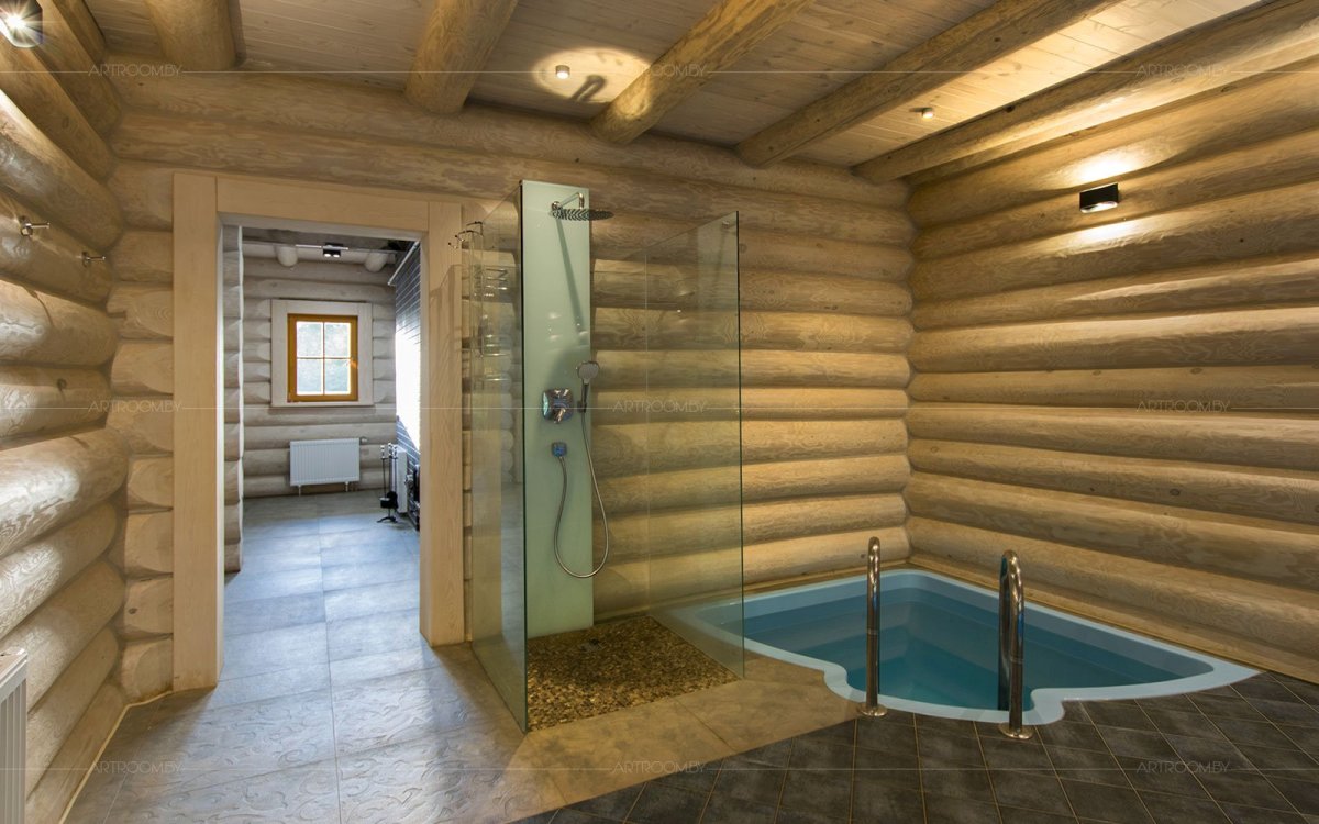 Душевая в доме из бревна