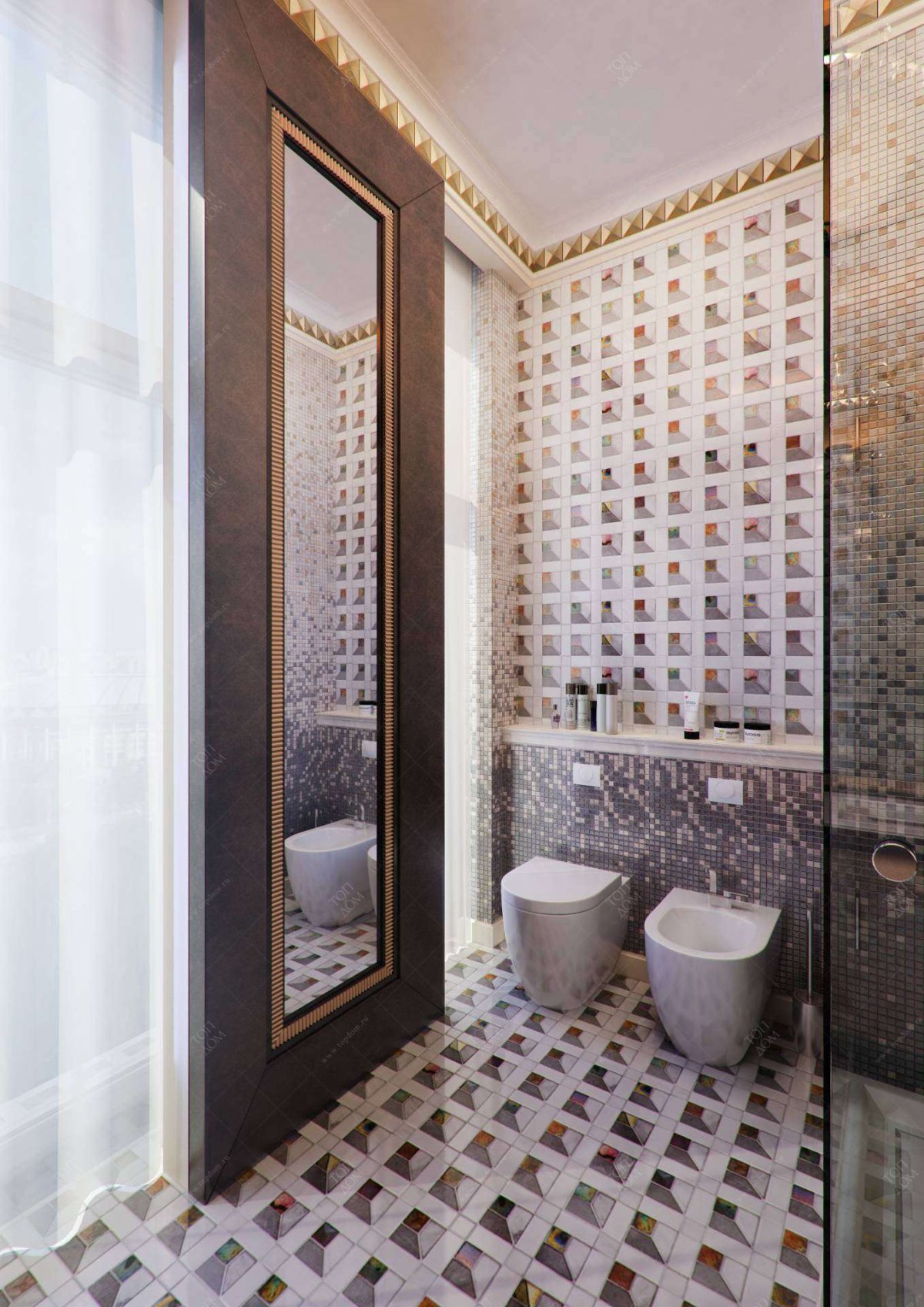 Интерьер туалета с мозаикой