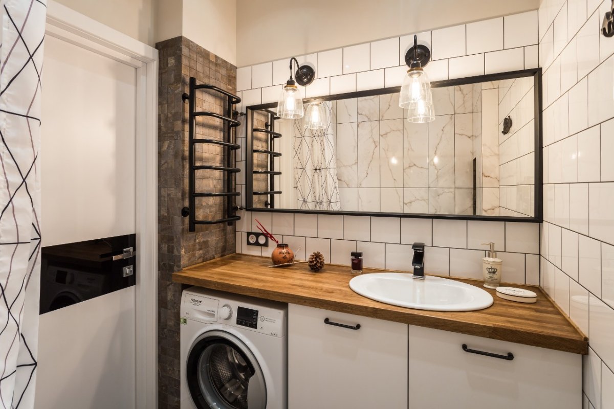 Шкаф под стиральную машину в стиле лофт Индастриал фото