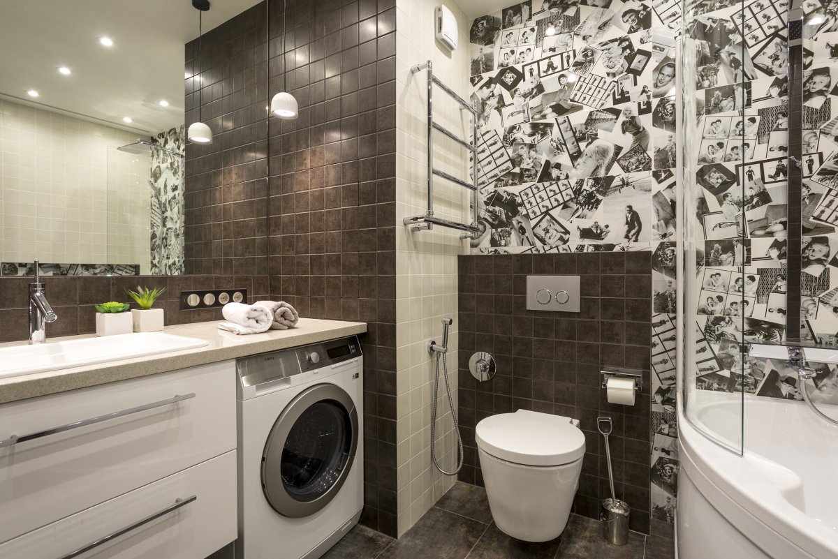 Комбинированная плитка в ванной комнате 4 кв м в стиле лофт