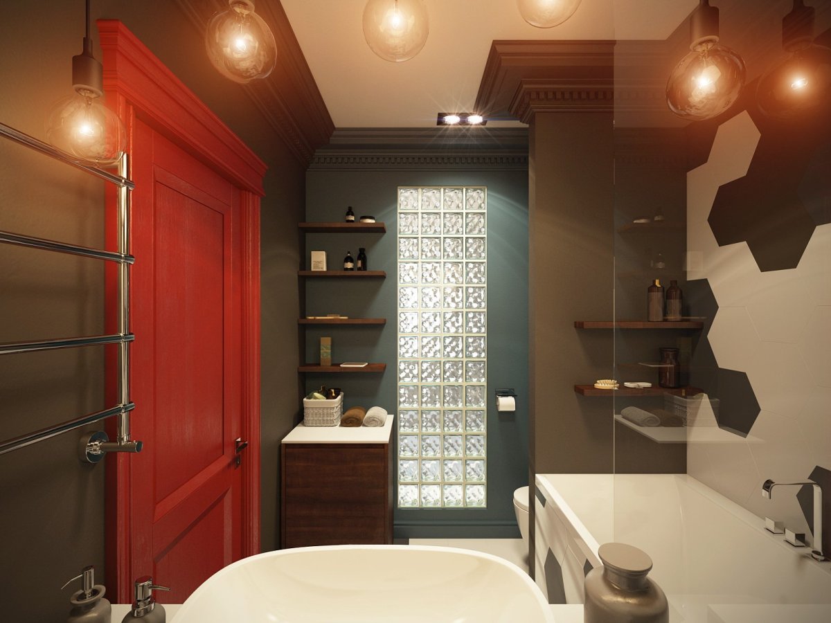 Стеклоблоки ванная лофт