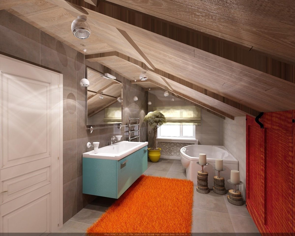 Обустройство ванной комнаты в мансарде