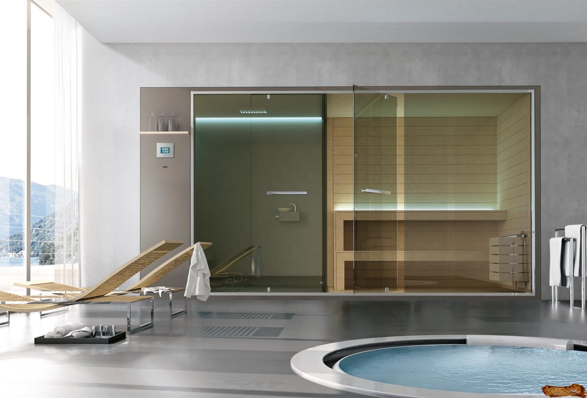 Душевая в бассейне в частном доме