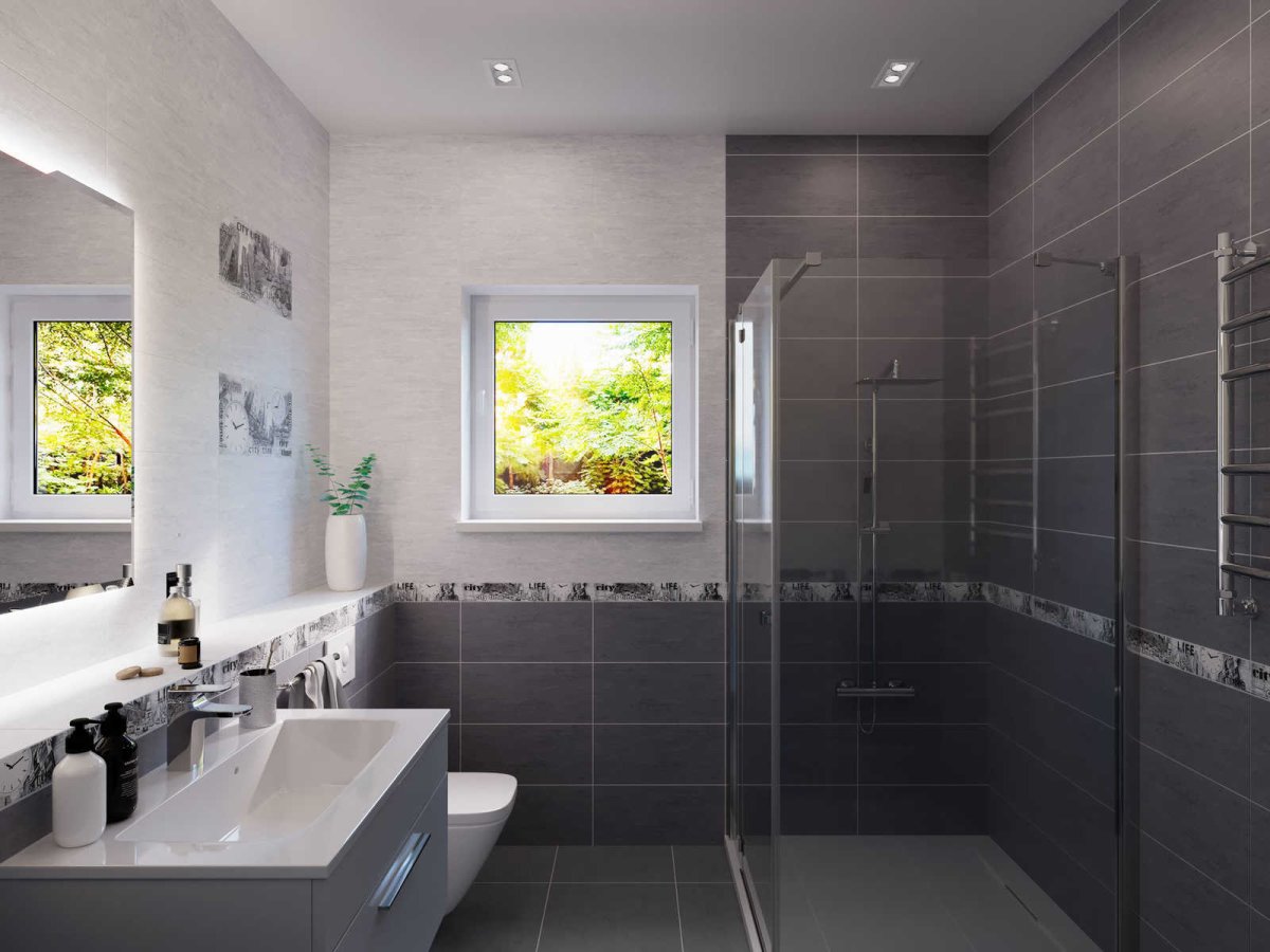 Плитка до середины стены в ванной