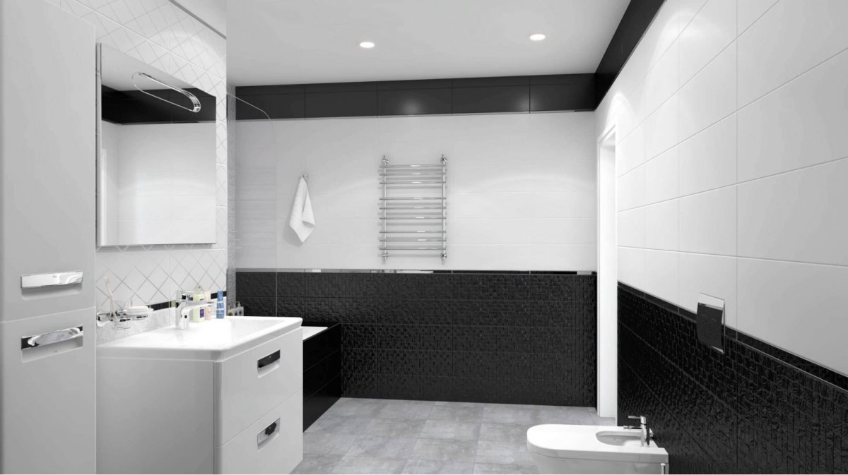 Ванная с плиткой до середины стены