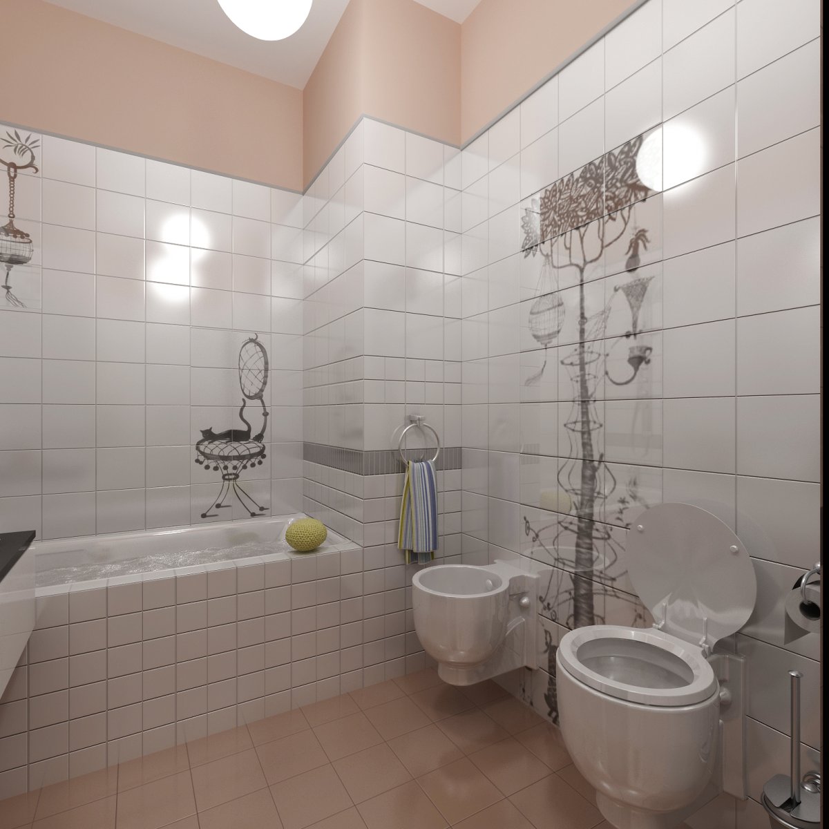 Ванная наполовину в плитке