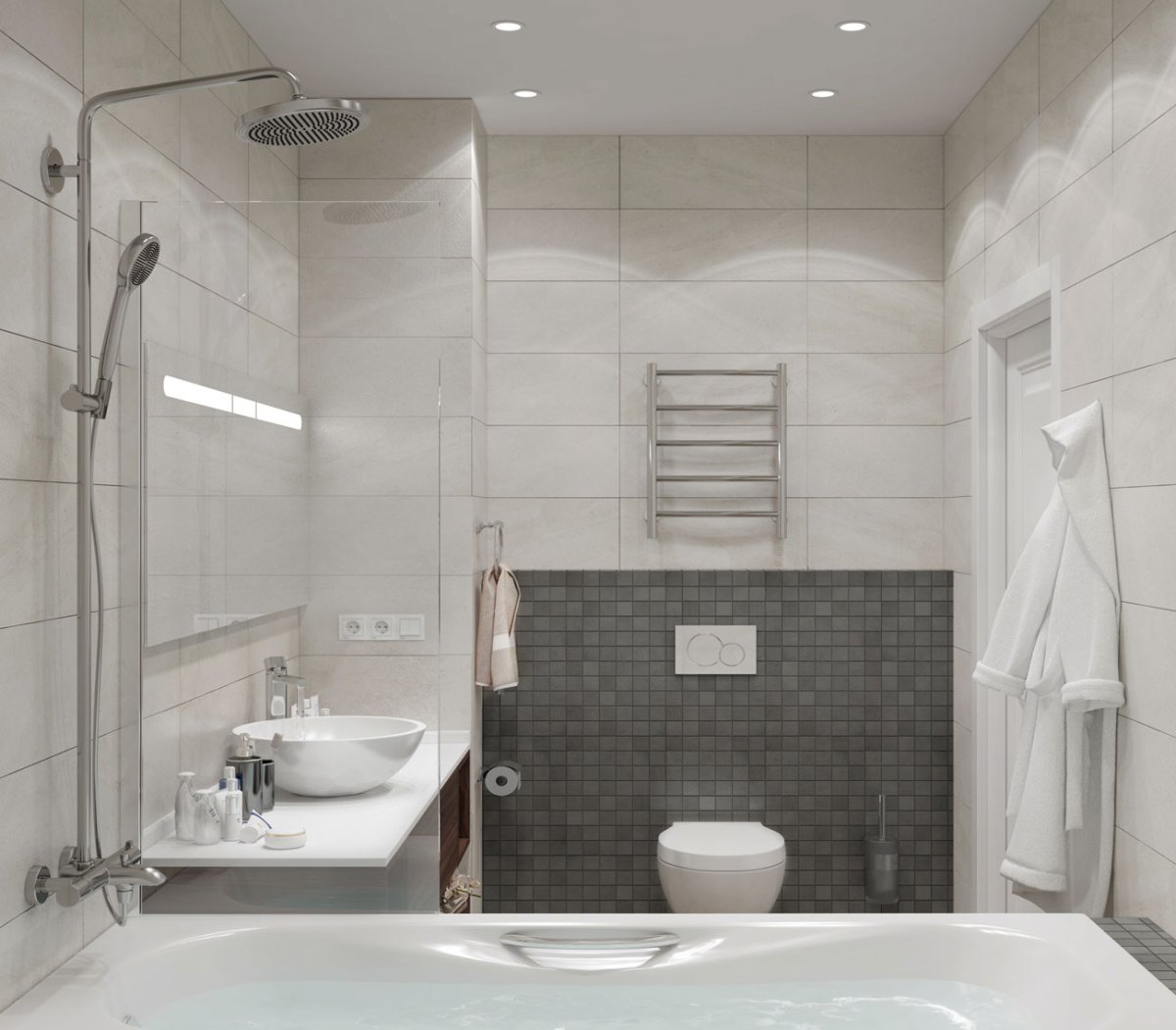 Ванная в светло серых тонах