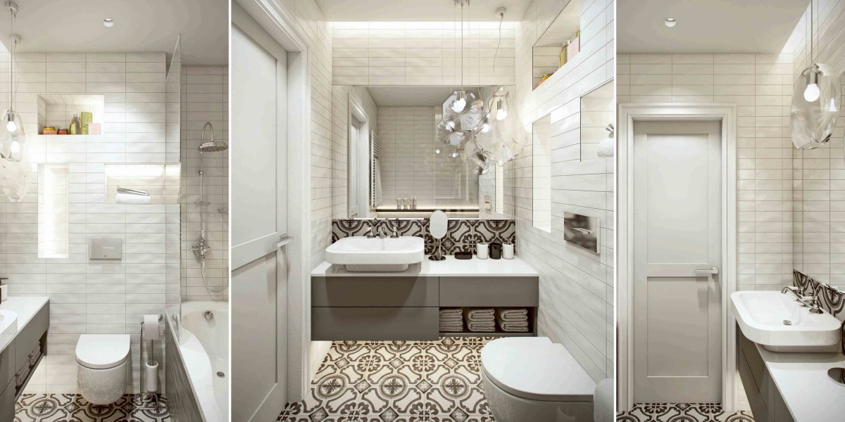 Интерьер маленькой ванной комнаты в светлых тонах