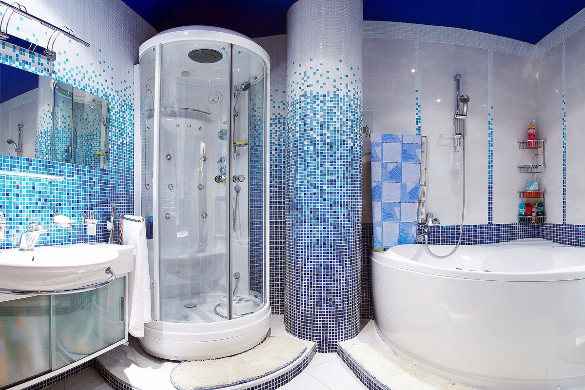 Евроремонт ванны в синем стиле