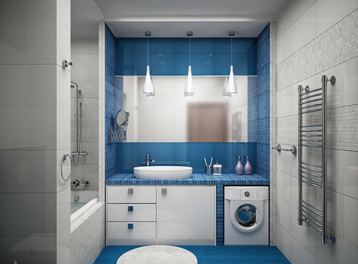 Частный дом ванная голубая