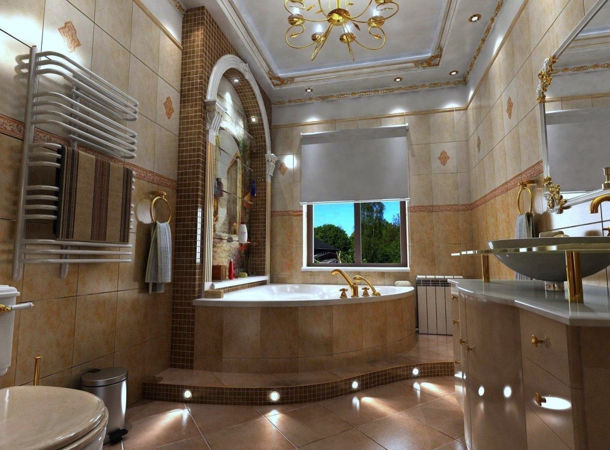 Отделка большой ванной комнаты