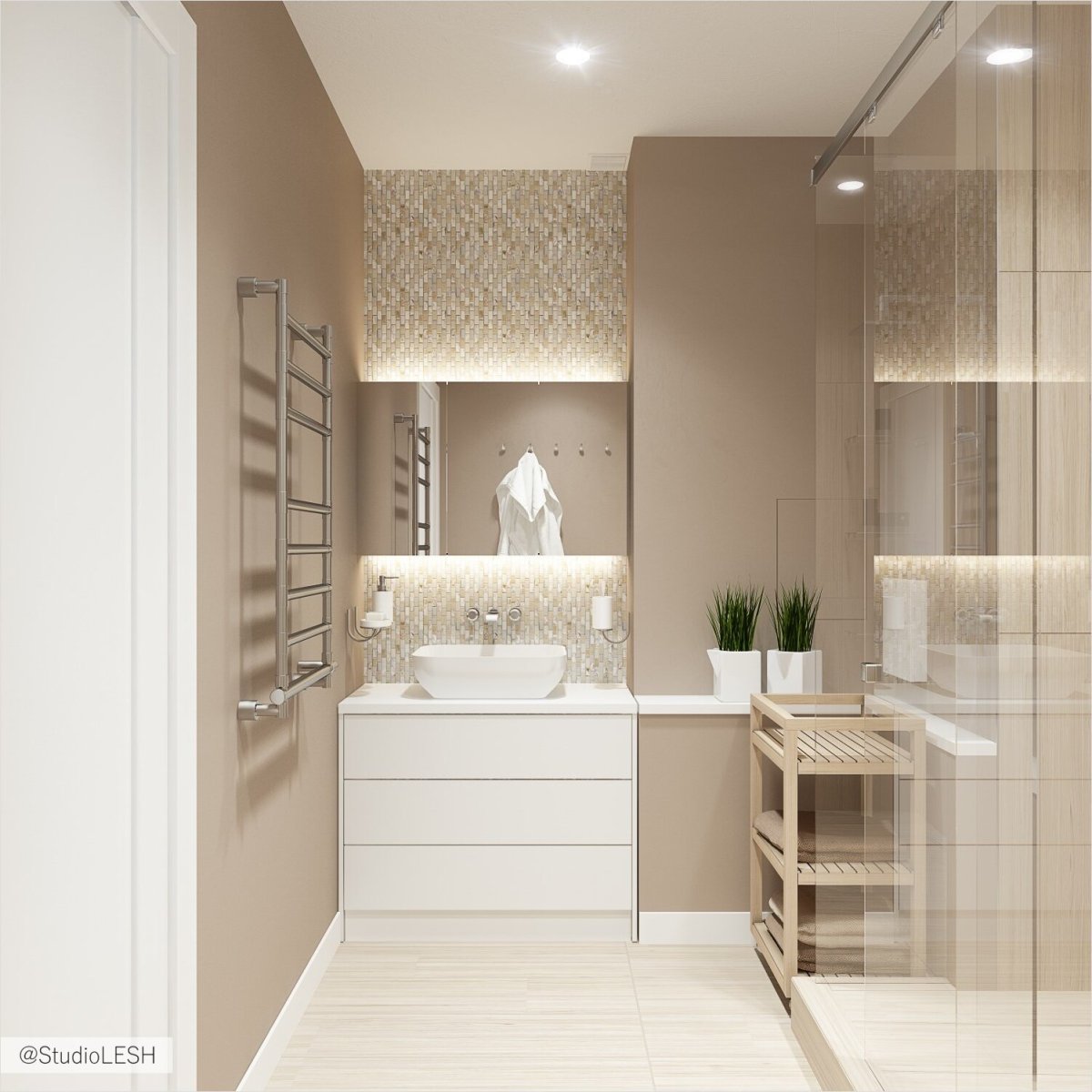 Ванная комната с душевой в светлых тонах