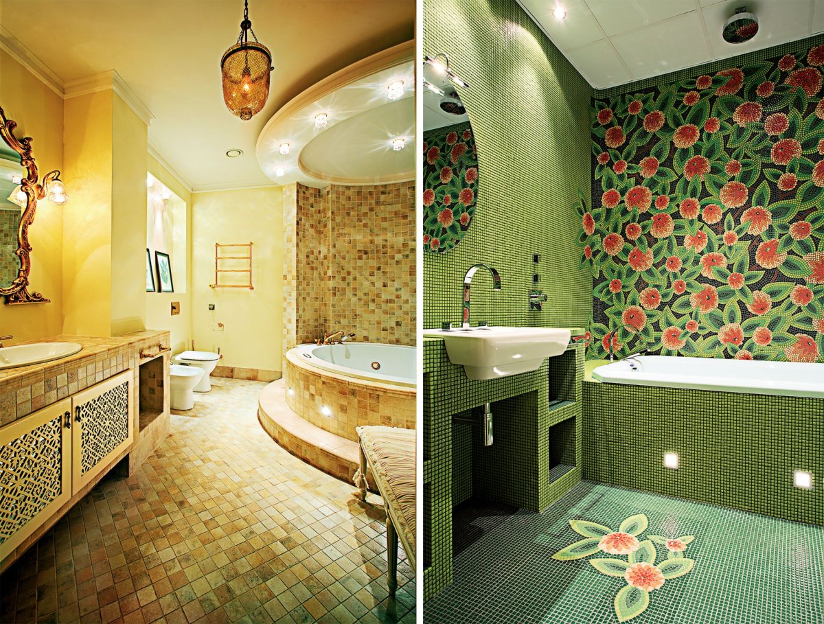 Ванные комнаты из мозаики в классическом стиле