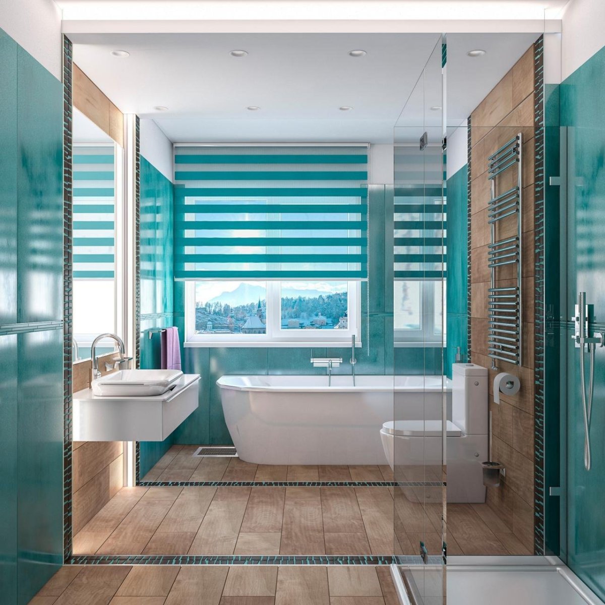 Ванная в бирюзовых тонах