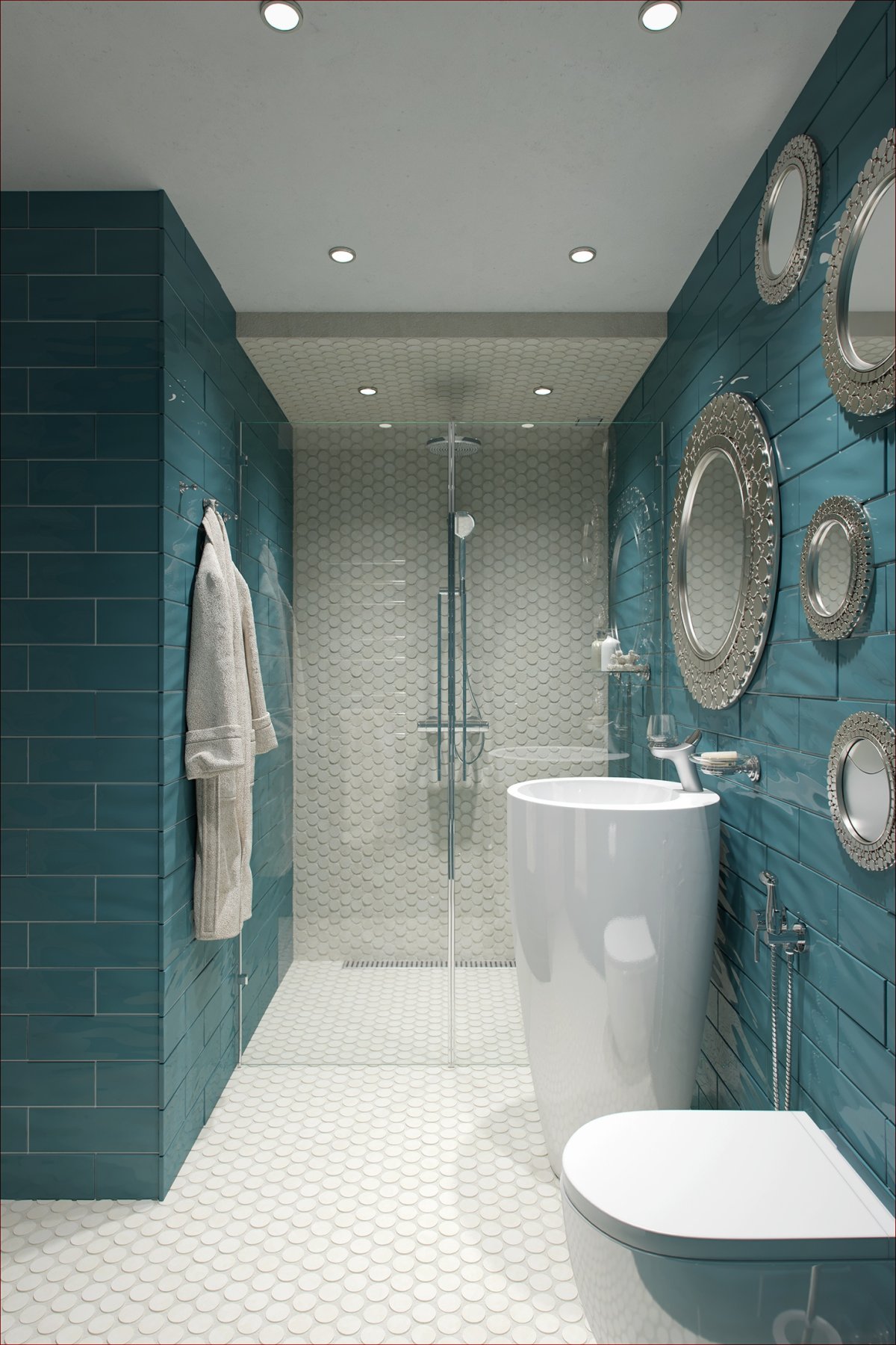 Серо синяя ванная комната