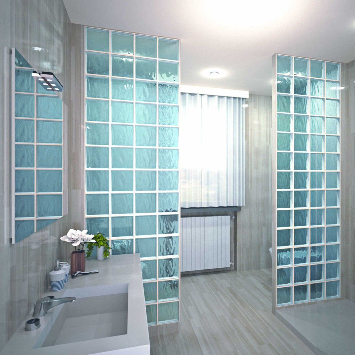 Душевая лофт Стеклоблок