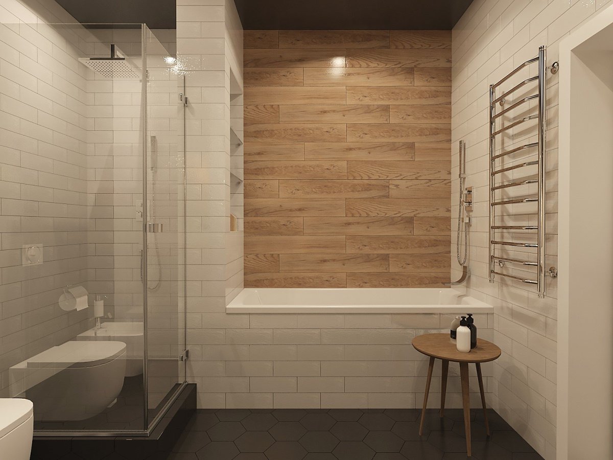 Ванная имитация бруса и плитка