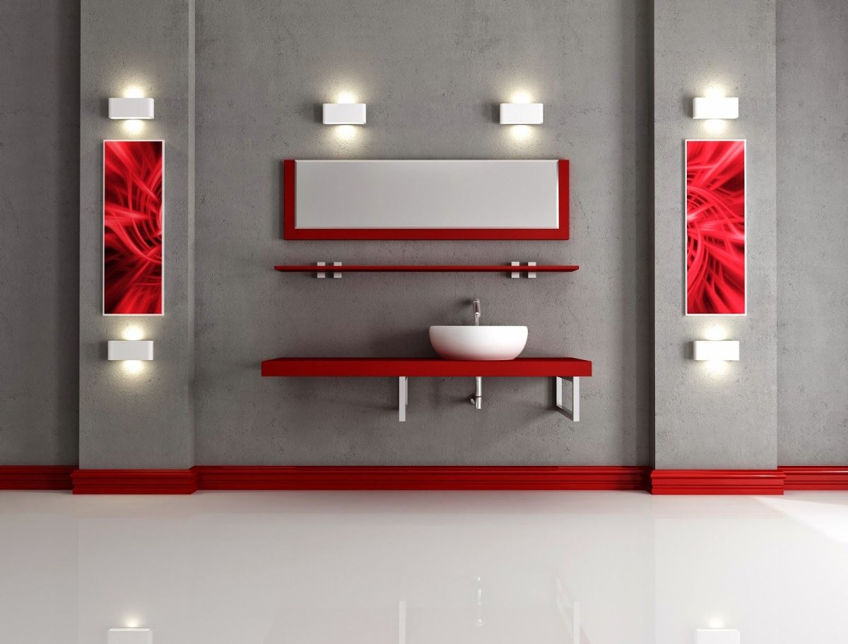 Ванная комната с красными акцентами