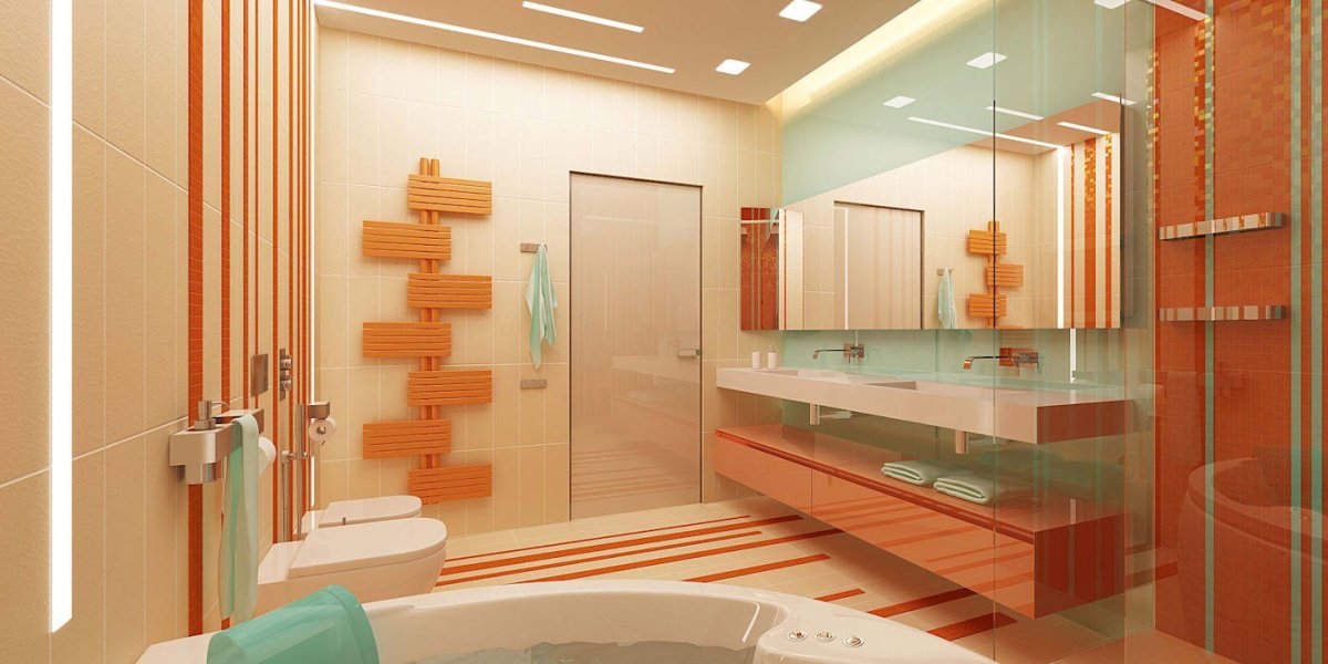 Ванная в бежево оранжевых тонах