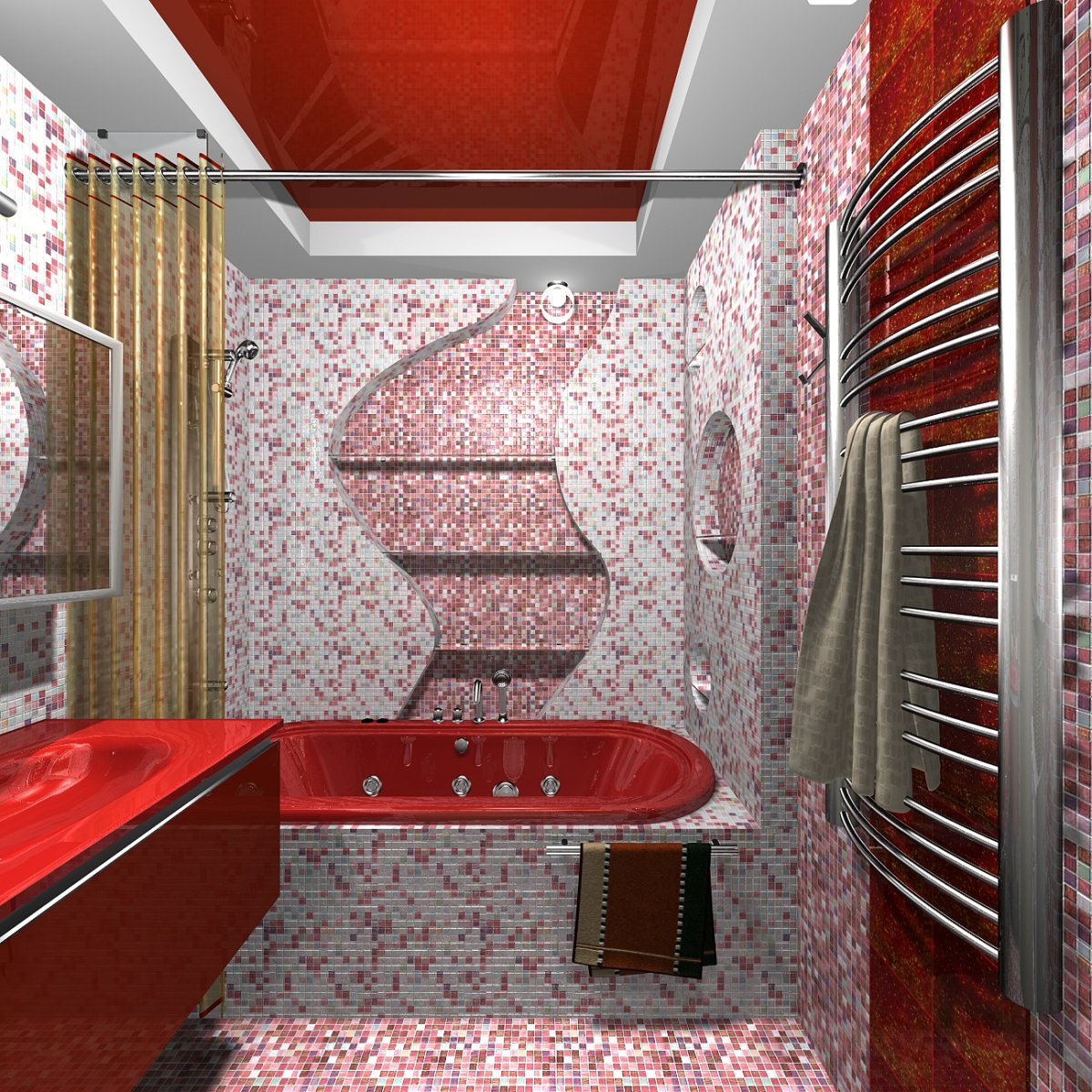 Черно красная ванная комната