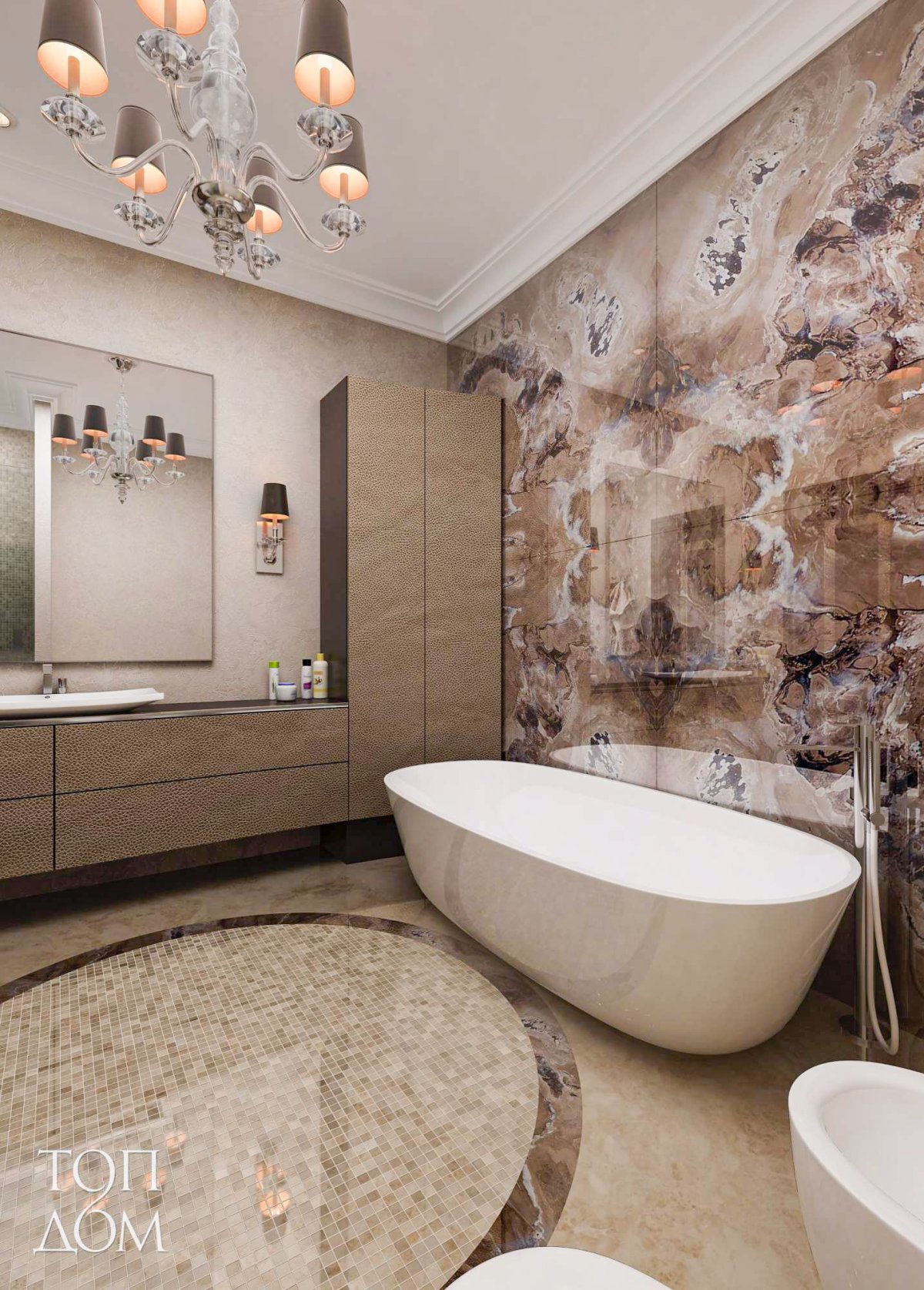 Коричневая мраморная ванная