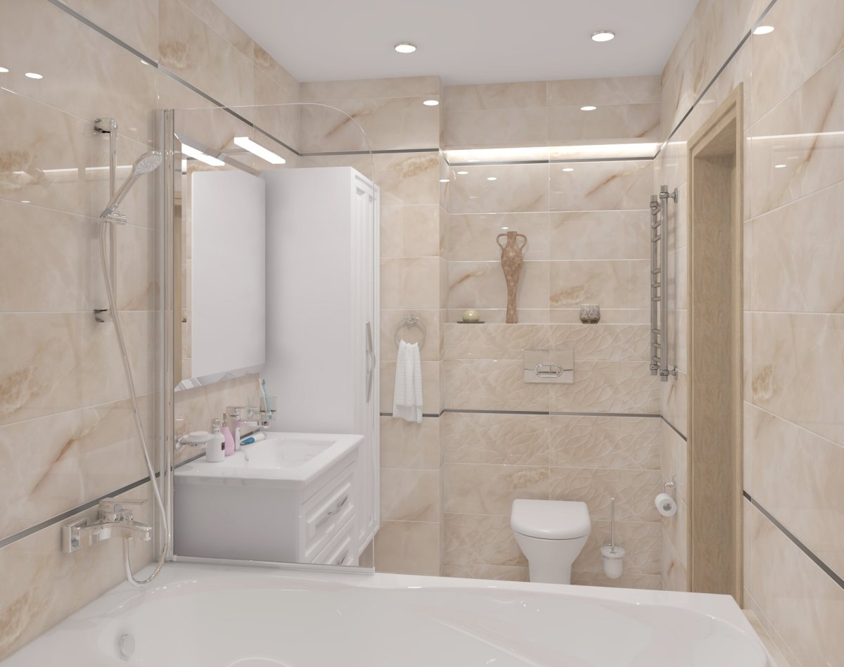 Интерьер ванной комнаты бежево коричневые разводы под мрамор