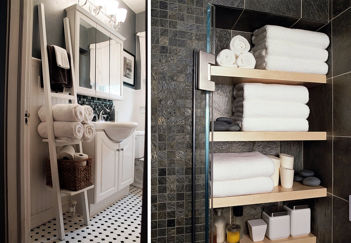 Место для хранения полотенец в ванной