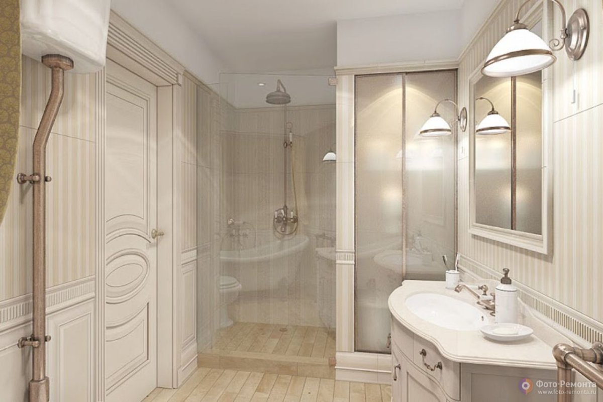 Ванная с душевой кабиной в классическом стиле