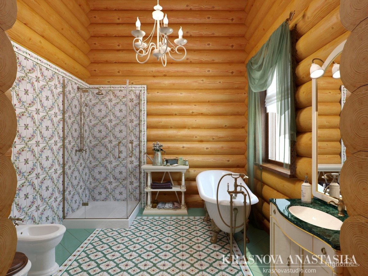 Ванная в бревенчатом доме