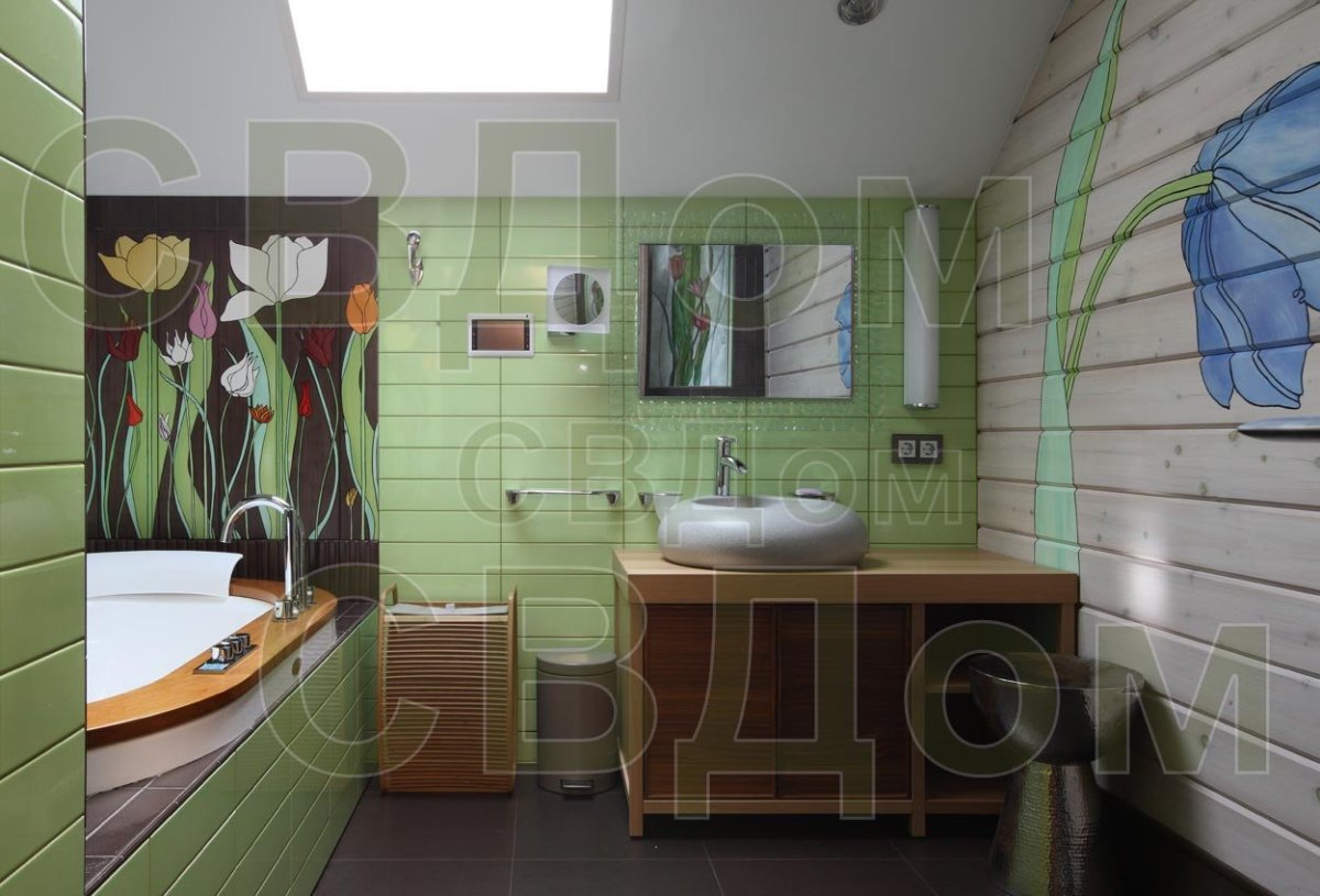 Крашеная вагонка в ванной комнате