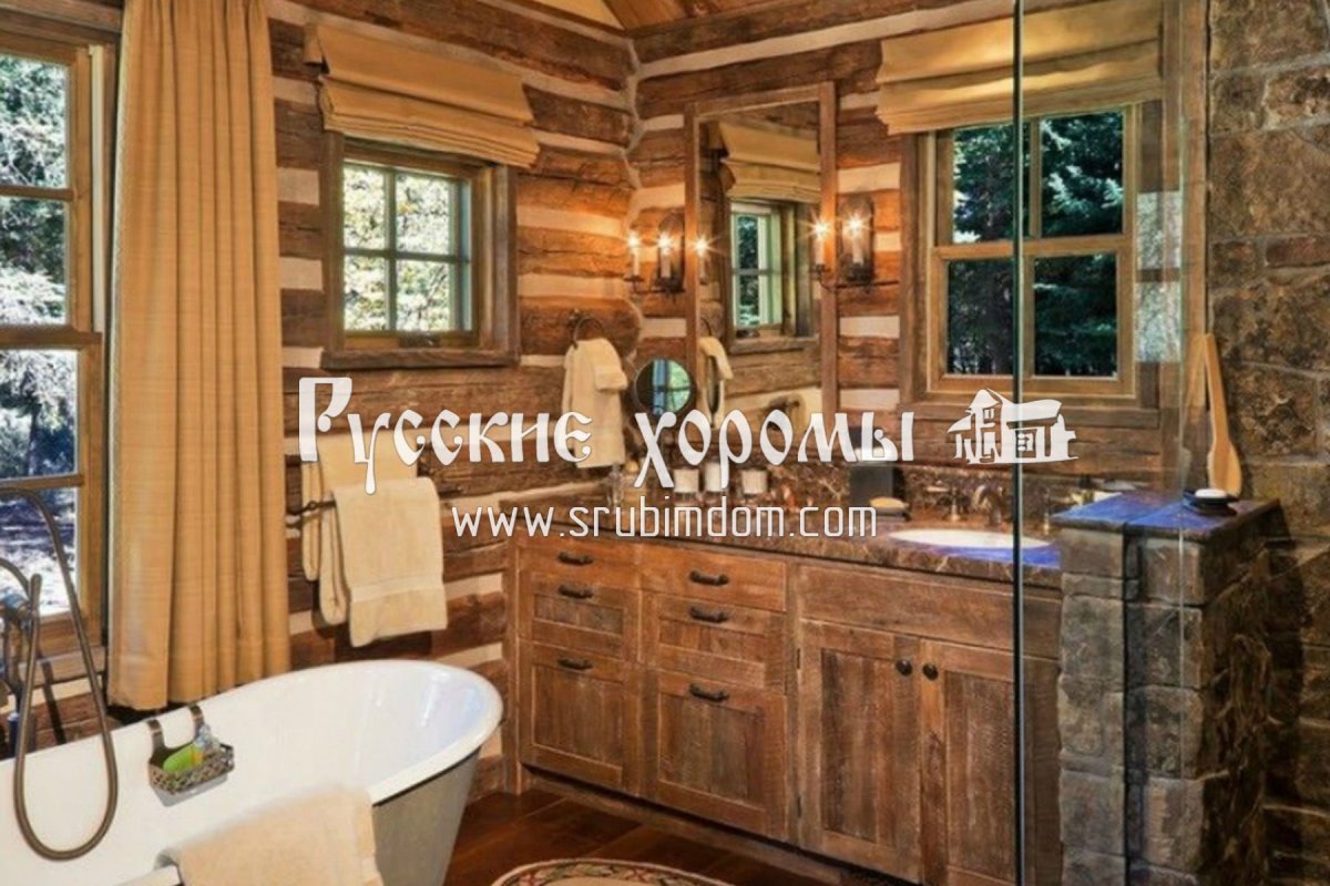 Ванная комната с элементами дерева