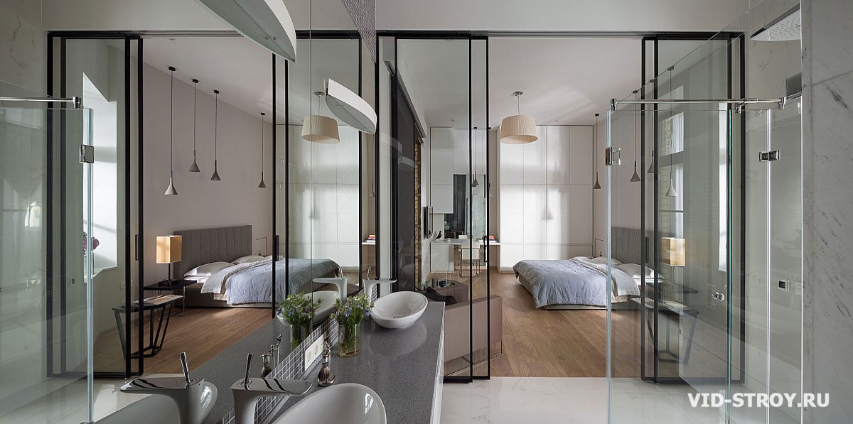 Ванная стеклянная перегородка в интерьере
