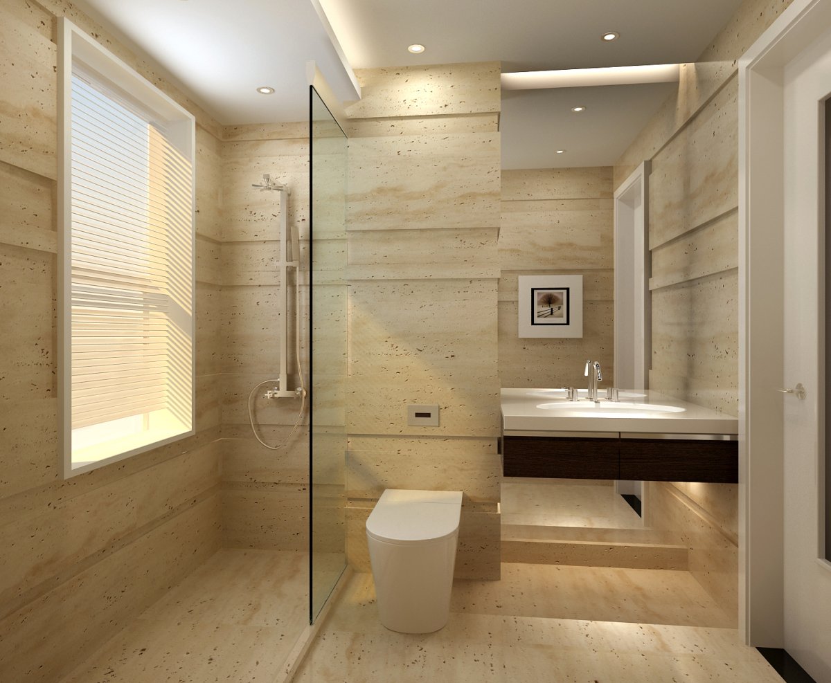 Ванная комната с элементами дерева