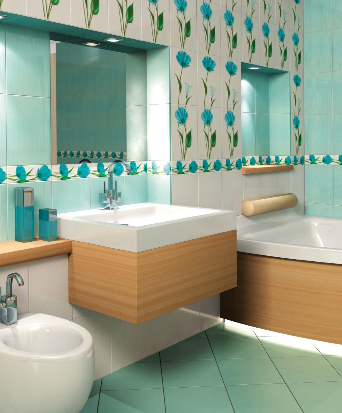 Бирюзовая плитка в ванную