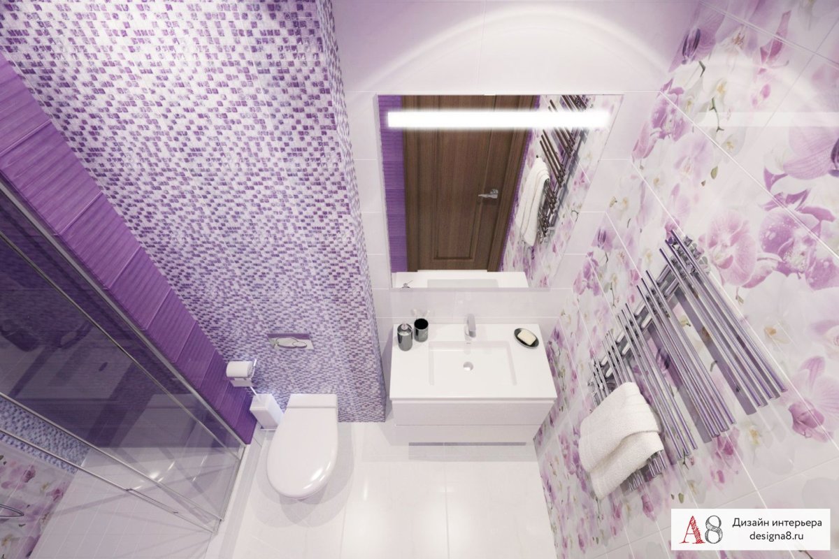 Душевая в лиловых тонах