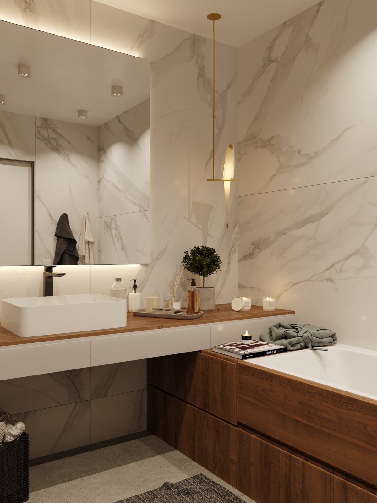 Ванная комната с длинной столешницей